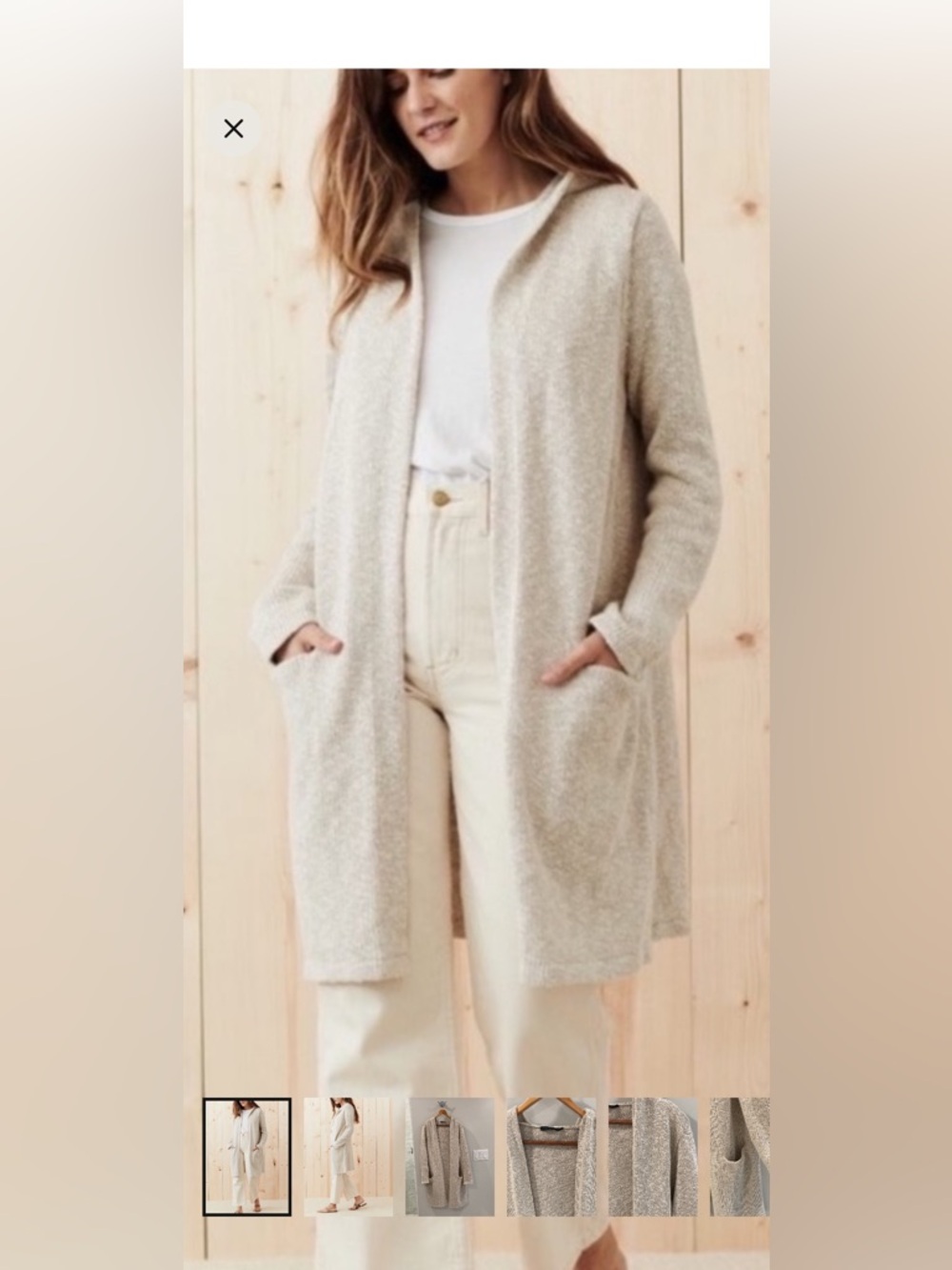 Jenni Kayne Open Front Hooded Linen Sweater Coat Cardigan, size S
